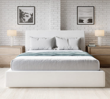 One Upholstered Platform Bed in Pearl