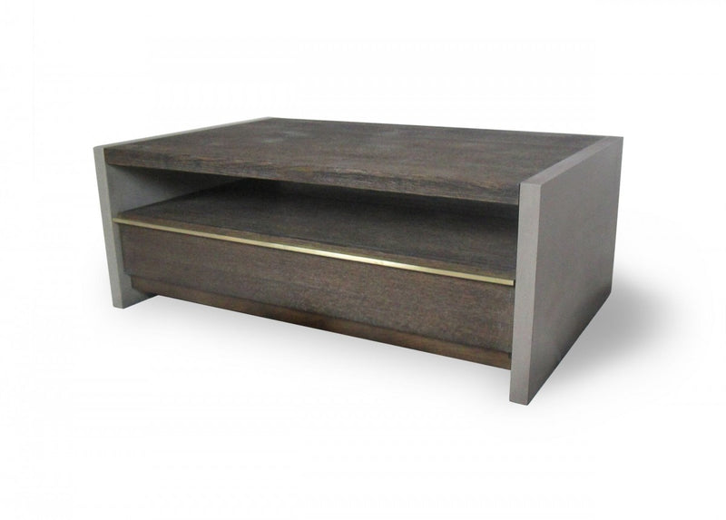 Modrest June - Modern Dark Grey Concrete & Walnut Coffee Table