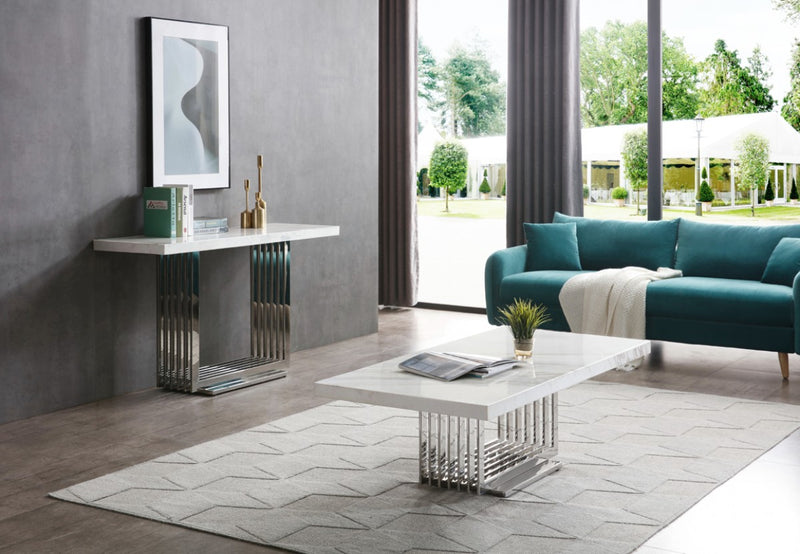 Modrest Kingsley Modern Marble & Stainless Steel Coffee Table