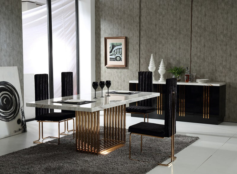 Modrest Kingsley Modern Marble & Rosegold Dining Table  by Hollywood Glam