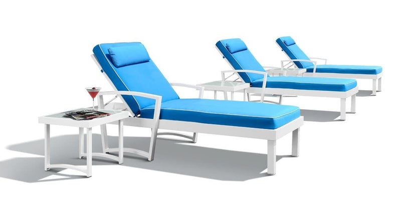 Renava Tampa Outdoor Blue & White Sun Bed & End Table Set