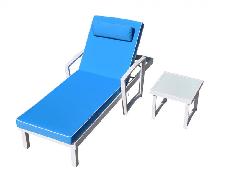 Renava Tampa Outdoor Blue & White Sun Bed & End Table Set