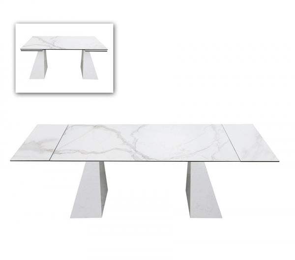 Modrest Latrobe - Modern White Ceramic Quartz 118" Extendable Dining Table
