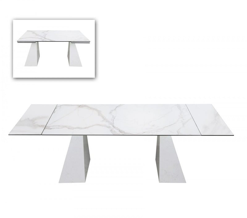 Modrest Latrobe - Modern White Ceramic Quartz 118" Extendable Dining Table