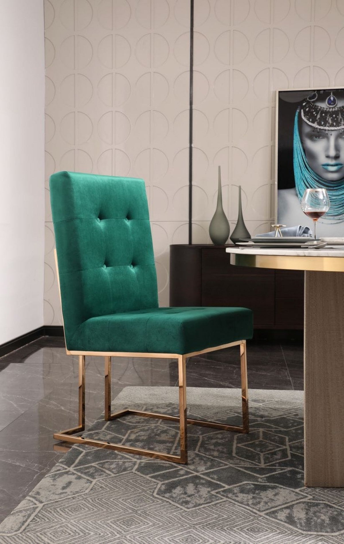 Modrest Legend Modern Green Velvet & Rosegold Dining Chair (Set of 2)