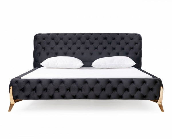 Modrest Legend - Modern Black Velvet & Rosegold Bed