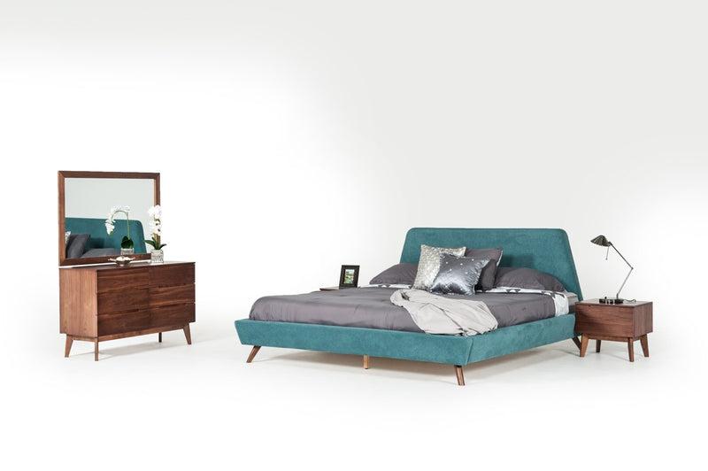 Modrest Lewis Mid-Century Modern Teal & Walnut Bedroom Set