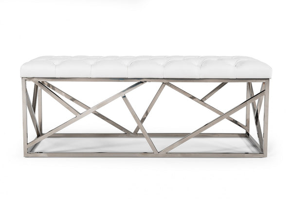 Modrest Lindsey Modern White Leatherette & Stainless Steel Bench