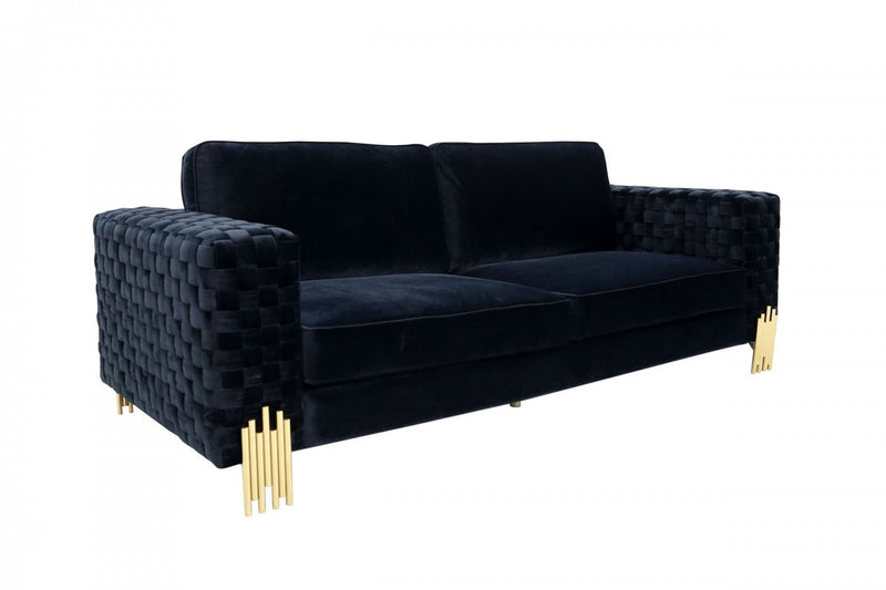Divani Casa Lori - Modern Velvet Glam Black & Gold Sofa  by Hollywood Glam