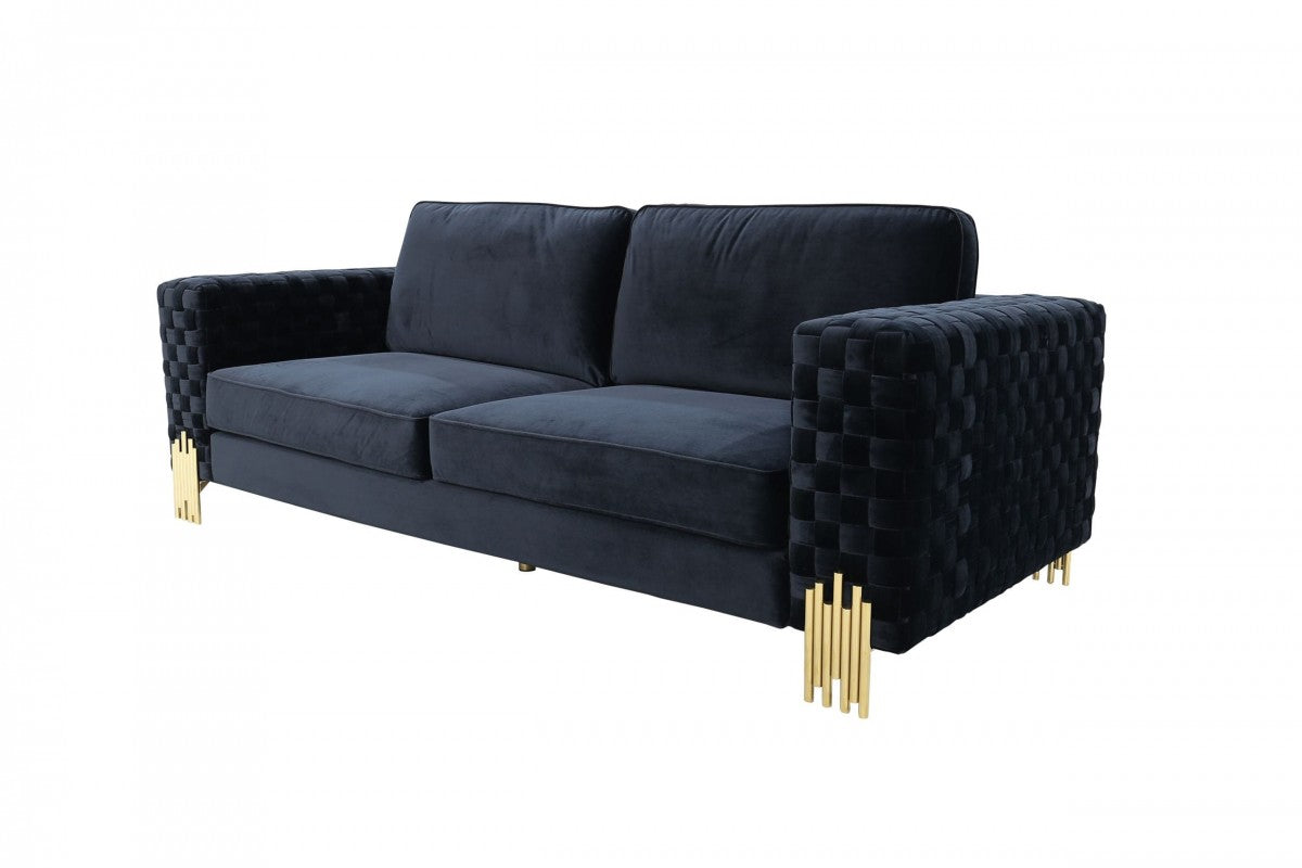 Divani Casa Lori - Modern Velvet Glam Black & Gold Sofa
