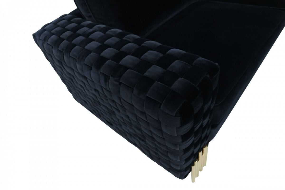 Divani Casa Lori - Modern Velvet Glam Black & Gold Sofa