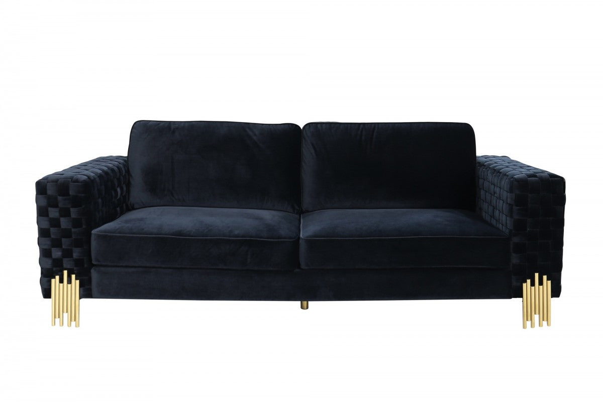Divani Casa Lori - Modern Velvet Glam Black & Gold Sofa Set