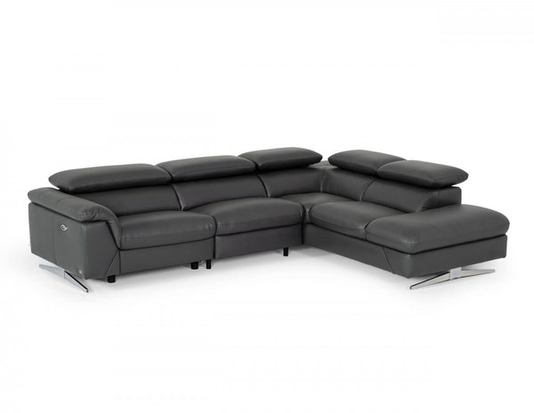 Divani Casa Maine - Modern Grey Eco-Leather Right Facing Sectional Sofa with Recliner