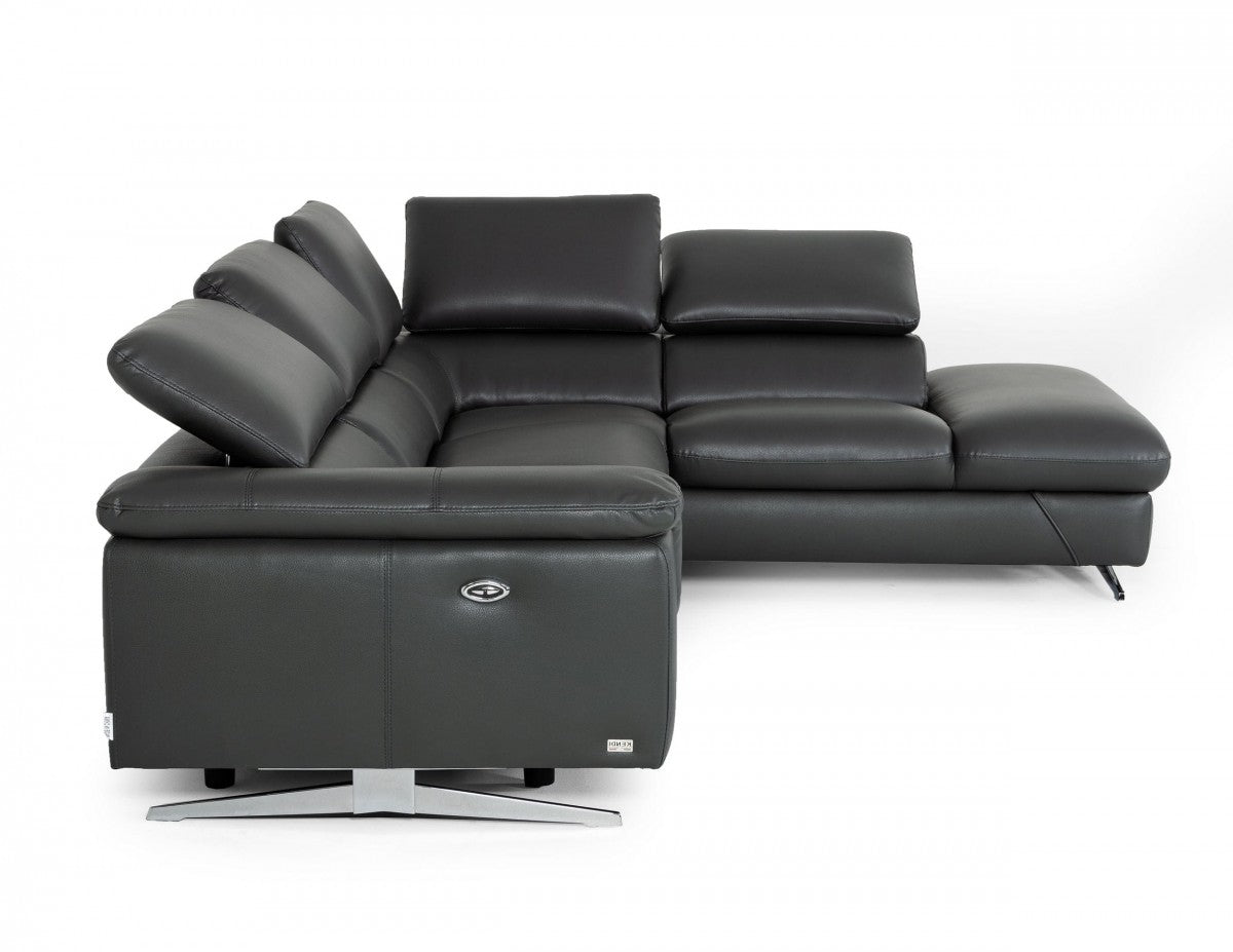Divani Casa Maine - Modern Grey Eco-Leather Right Facing Sectional Sofa with Recliner