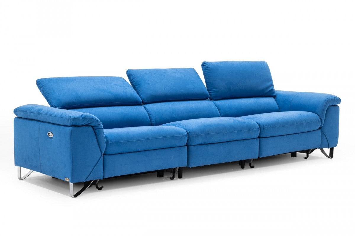 Divani Casa Maine - Modern Blue Fabric Sofa w/ Electric Recliners