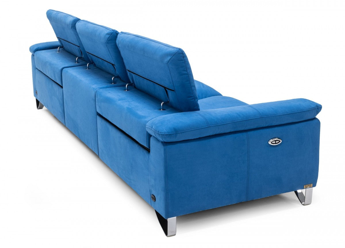 Divani Casa Maine - Modern Blue Fabric Sofa w/ Electric Recliners