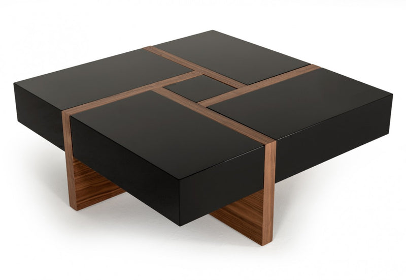 Modrest Makai Modern Walnut & Black Square Coffee Table