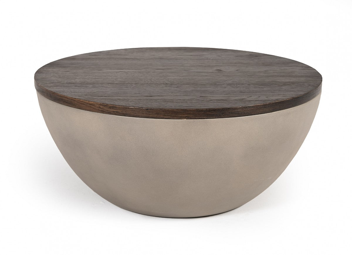 Modrest Marie Modern Concrete & Brown Oak Round Coffee Table