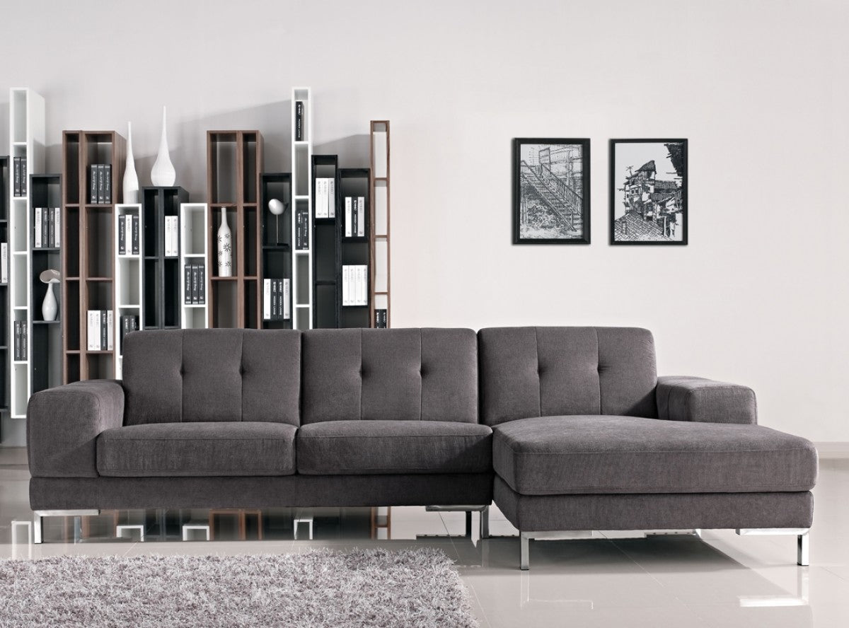 Divani Casa Forli - Modern Grey Fabric Right Facing Sectional Sofa