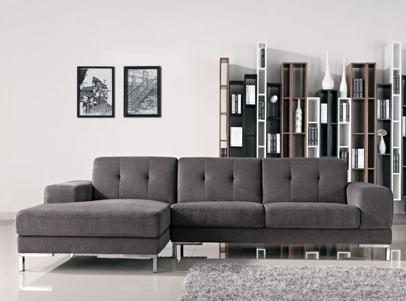 Divani Casa Forli - Modern Grey Fabric Left Facing Sectional Sofa