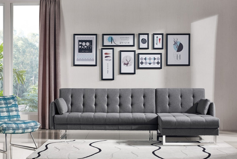Divani Casa Lennox - Modern Grey Fabric Right Facing Sectional Sofa Bed