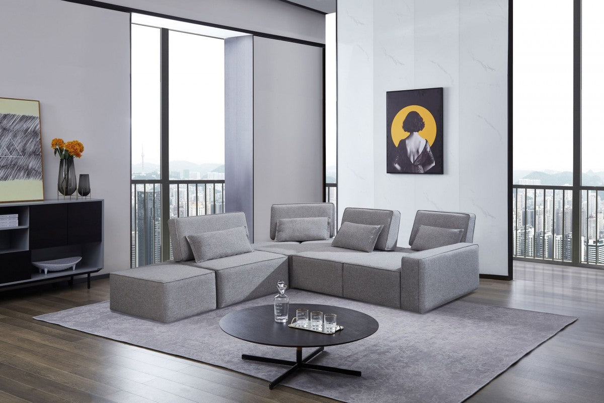 Divani Casa Chapel - Modern Light Grey Fabric Sectional Sofa + Ottoman