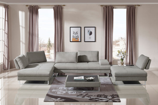 Divani Casa Baxter - Modern Grey Fabric Sectional Sofa + Coffee Table