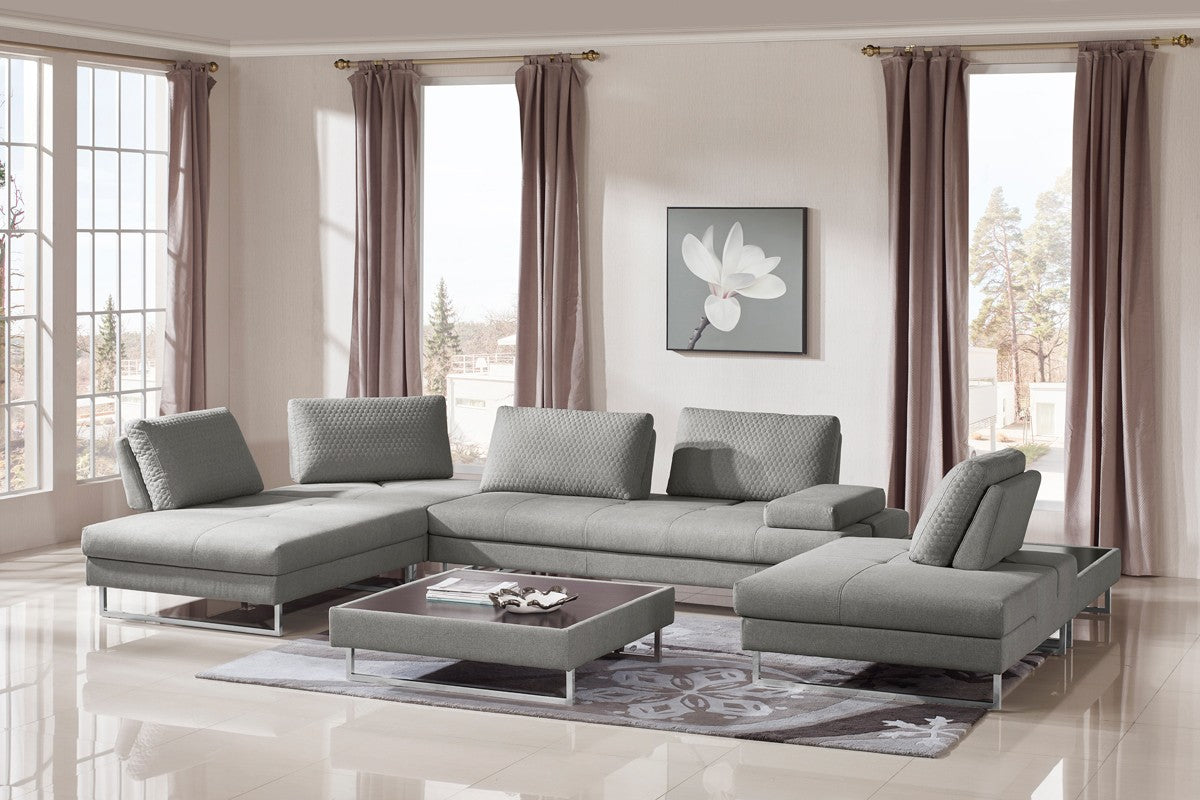 Divani Casa Baxter - Modern Grey Fabric Sectional Sofa + Coffee Table