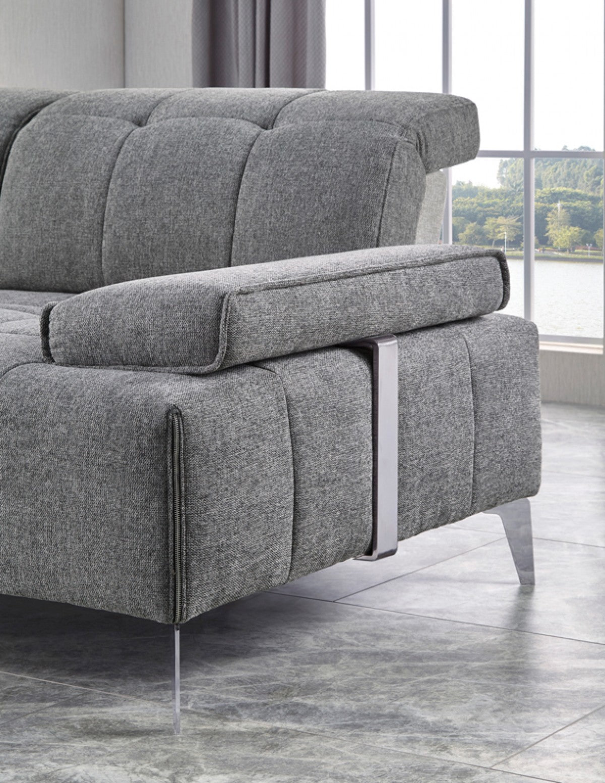 Divani Casa Nash - Modern Grey Fabric Sectional Sofa Adjustable Backrest