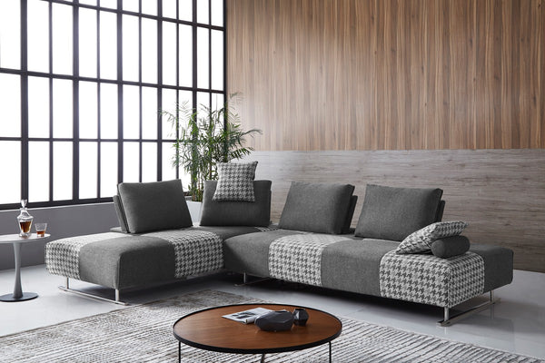 Divani Casa Cooke - Modern Grey Houndstooth Fabric Modular Sectional Sofa Bed