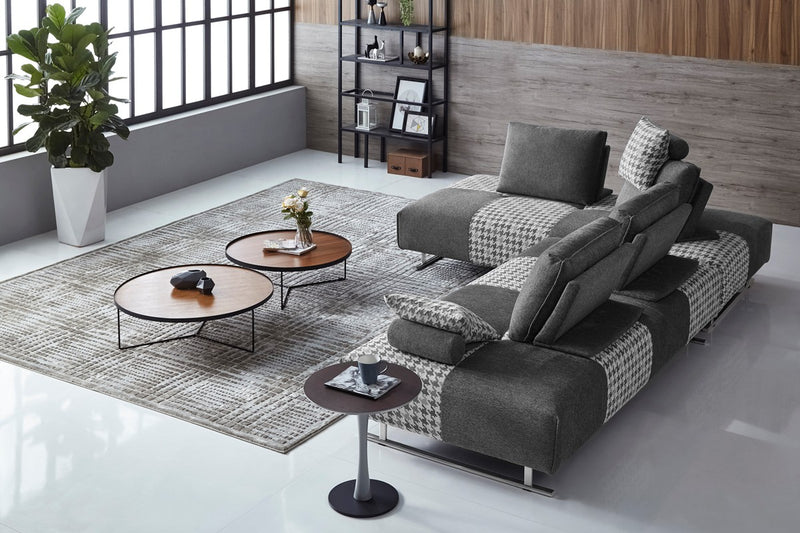 Divani Casa Cooke - Modern Grey Houndstooth Fabric Modular Sectional Sofa Bed