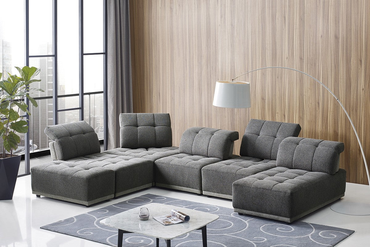 Divani Casa Ekron - Modern Grey Fabric Modular Sectional Sofa