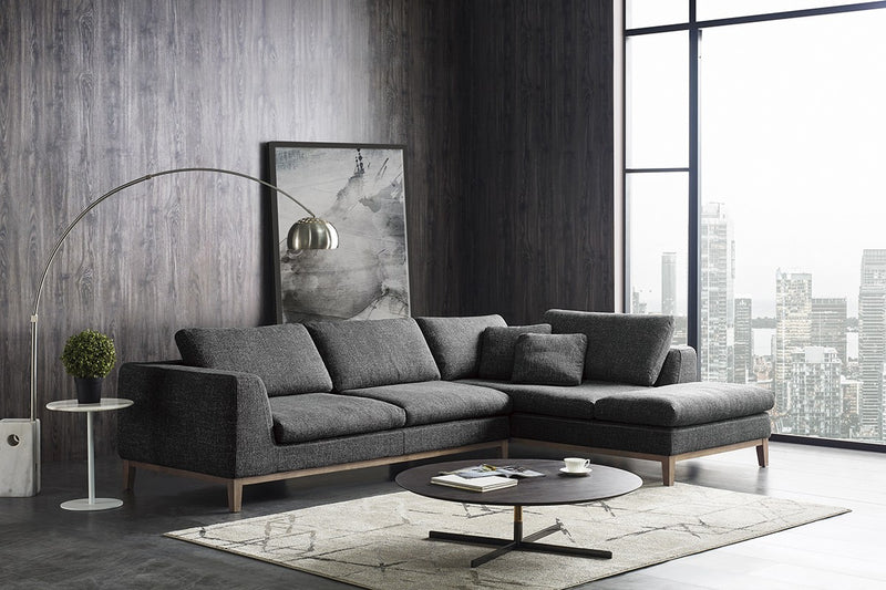 Divani Casa Hickman - Modern Dark Grey Fabric Right Facing Sectional Sofa  by Hollywood Glam