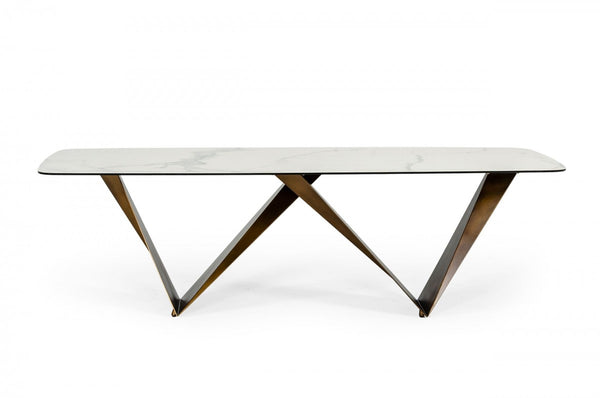 Modrest Melanie - Modern White Ceramic & Brushed Brown Dining Table