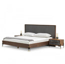 Nova Domus Metcalf - Mid-Century Walnut & Grey Bed w/ Two Nightstands