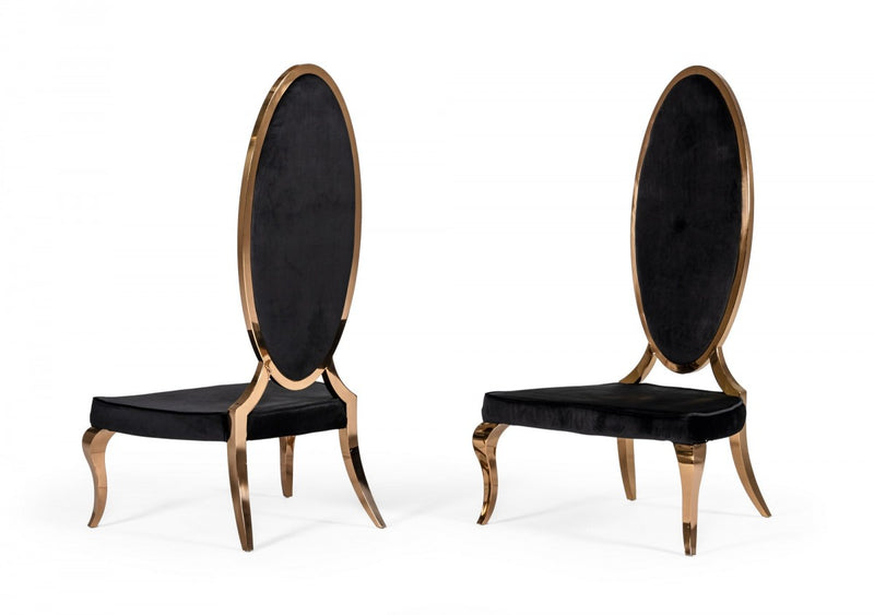 Modrest Mills - Modern Black Velvet Rosegold Dining Chair Set of 2