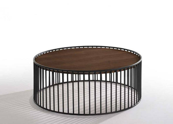 Modrest Bronson Modern Walnut & Black Round Coffee Table