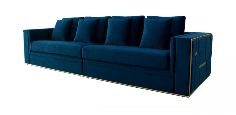 Divani Casa Mobray - Glam Blue & Gold Fabric Sofa