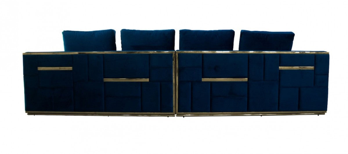 Divani Casa Mobray - Glam Blue & Gold Fabric Sofa