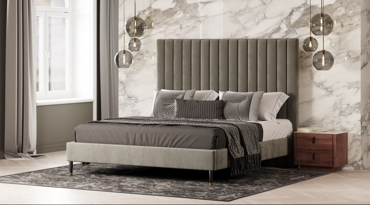 Modrest Hemlock - Modern Light Grey Velvet Bed
