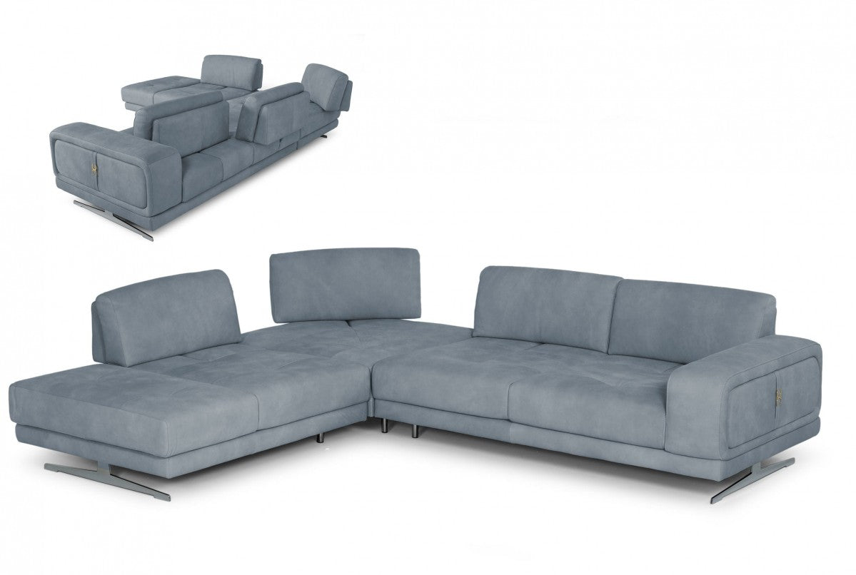 Coronelli Collezioni Mood - Contemporary Blue Leather Left Facing Sectional Sofa