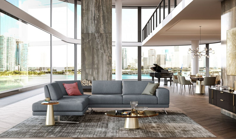 Coronelli Collezioni Mood - Contemporary Blue Leather Left Facing Sectional Sofa