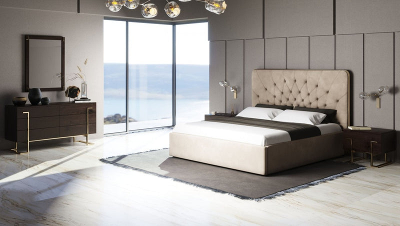 Modrest Moontide - Eastern King Glam Beige Velvet and Brushed Brass Bed