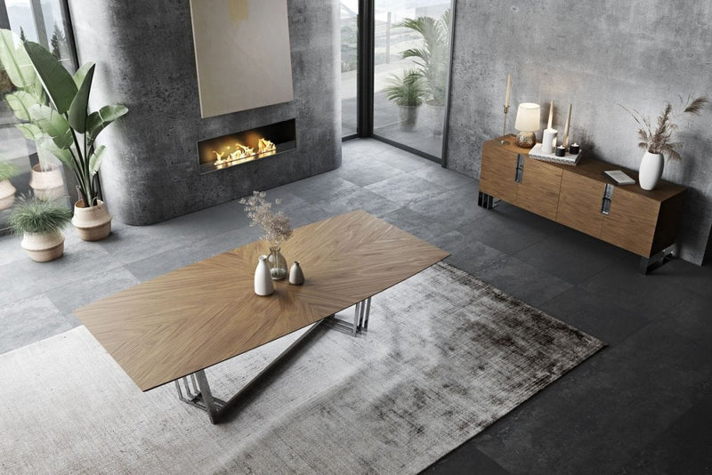 Modrest Gilroy - Modern Walnut & Stainless Steel Dining Table