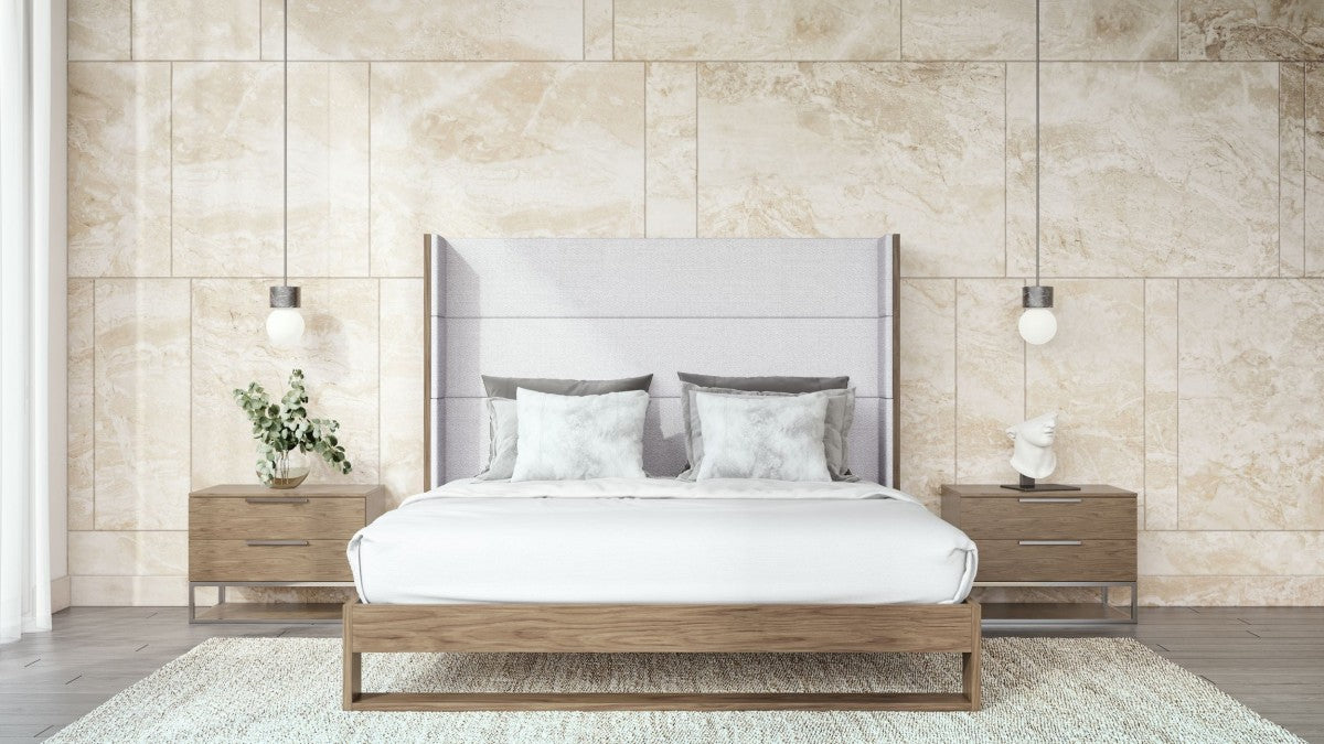 Modrest Heloise - Contemporary Grey Fabric & Walnut Trim Bed