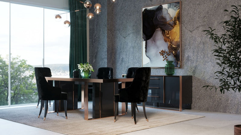 Nova Domus Cartier Modern Black Rosegold Dining Table Hollywood Glam Furnitures