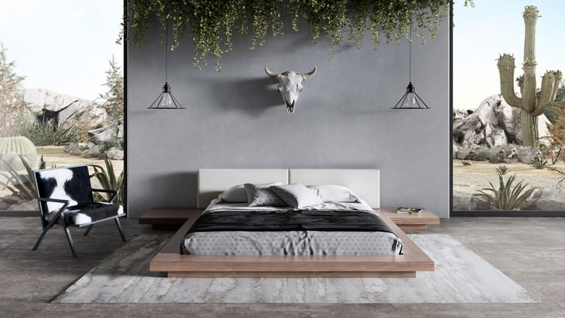 Modrest Opal Modern Walnut & White Platform Bed