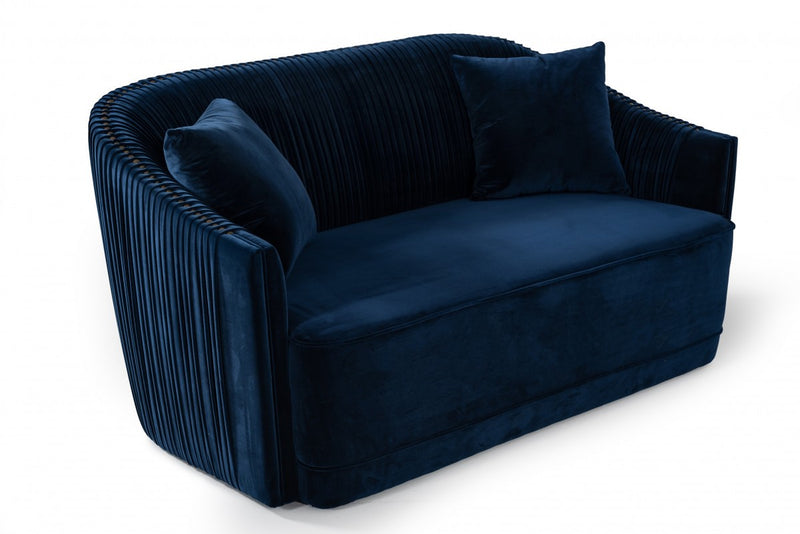 Divani Casa Palomar Modern Blue Velvet & Brass Sofa Set