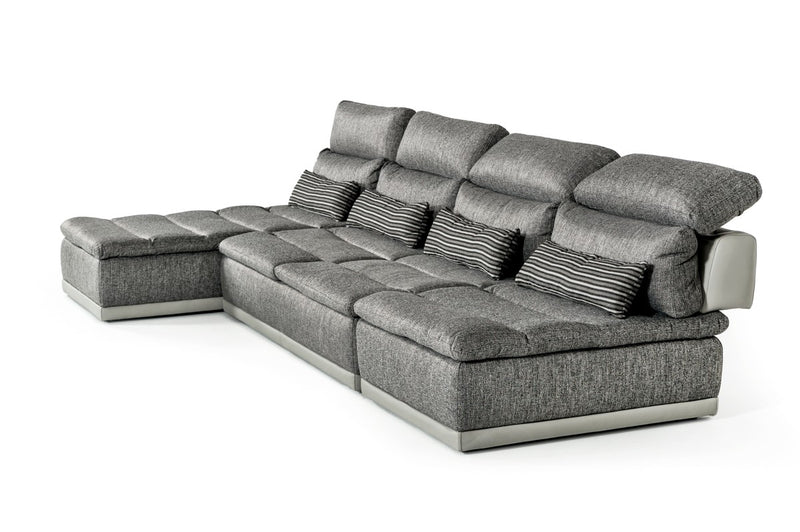 David Ferrari Panorama - Italian Modern Grey Fabric + Grey Leather Modular Sectional Sofa