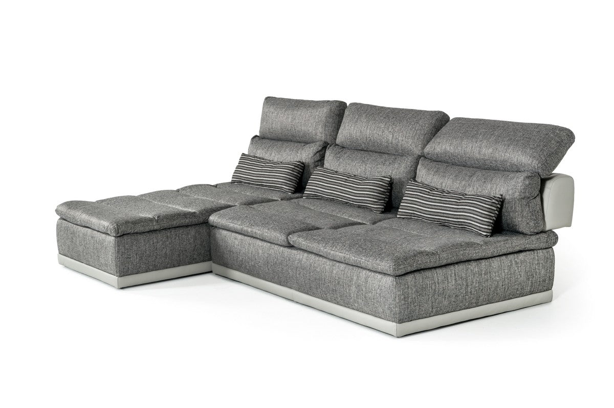 David Ferrari Panorama - Italian Modern Grey Fabric + Grey Leather Modular Sectional Sofa